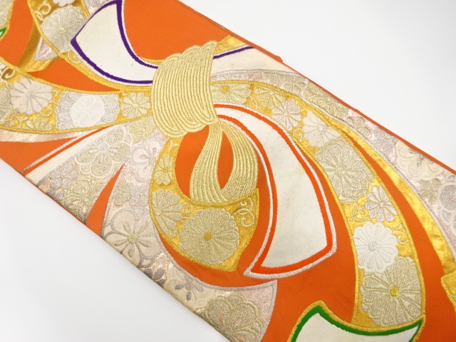 JAPANESE KIMONO / ANTIQUE FUKURO OBI / SILK / WOVEN KIKU & UME